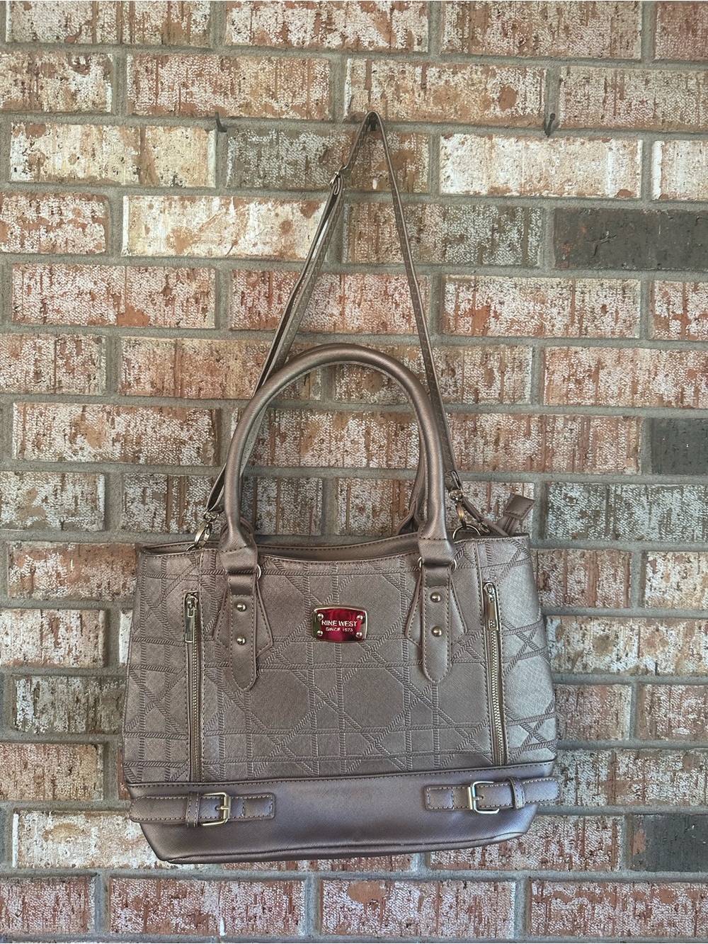 Nine West Metallic Taupe Quilted Satchel Tote